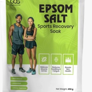GameOnGlow Sports Recovery Epsom Salt – 100% Pure Magnesium Sulfate for Muscle Relief, Faster Recovery & Relaxation (450 g)