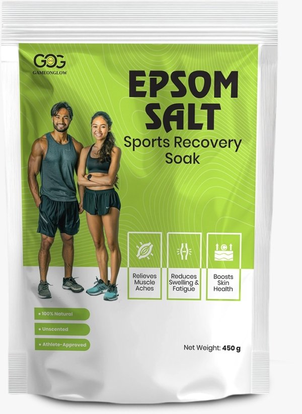 GameOnGlow Sports Recovery Epsom Salt – 100% Pure Magnesium Sulfate for Muscle Relief, Faster Recovery & Relaxation (450 g)